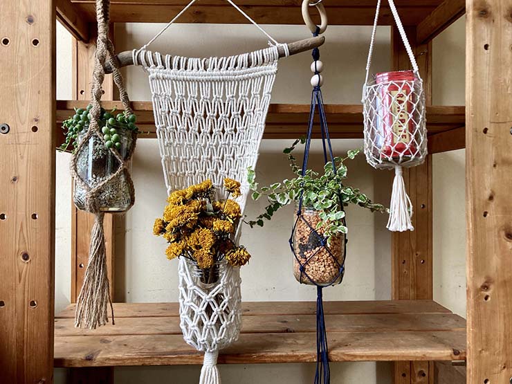 ピーナッツバターで空き瓶クラフトPeanut Butter Jar craft〜マクラメハンギングmacrame hangings