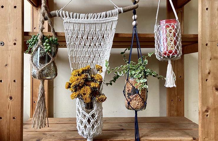 ピーナッツバターで空き瓶クラフト-Peanut Butter Jar craft<br>〜マクラメハンギング-macrame hangings〜